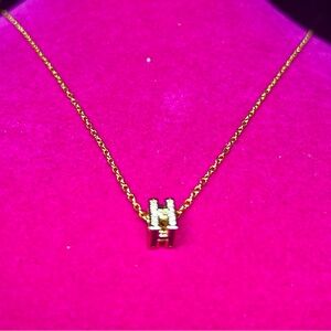 Dainty Gold Necklace with Upcycled tiny Hermes charm